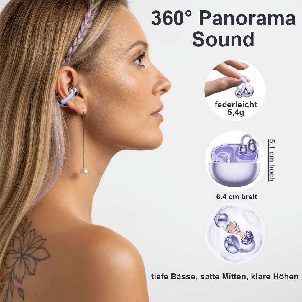 AURASENSE SOUNDCLIP  - Open Ear Kopfhörer            -KI  Anrufe - Ultraleicht       - Kristallklarer Klang